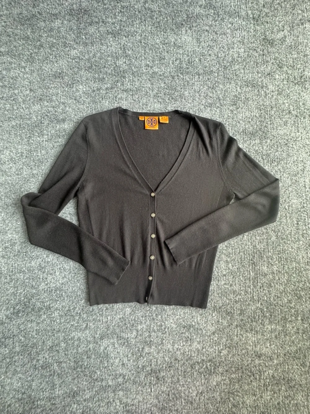 Tory Burch Silk Cashmere Black V-Neck Button-Front Cardigan Sweater Lightweight